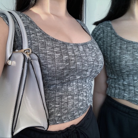 grey ribbed crop top - Picture 2 of 4